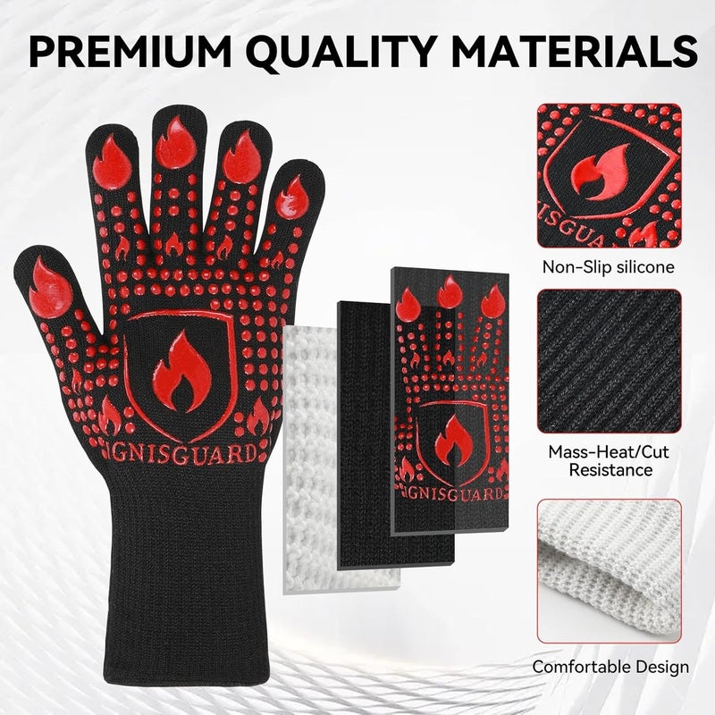 IGNISGUARD BBQ & Grill Gloves, Oven Gloves, 1472°F Silicone Oven Mitts Heat Resistant Grilling Gloves Fireproof Non-Slip for Barbecue Cooking Baking Smoking, 1-Pair Red（L） - Image 5
